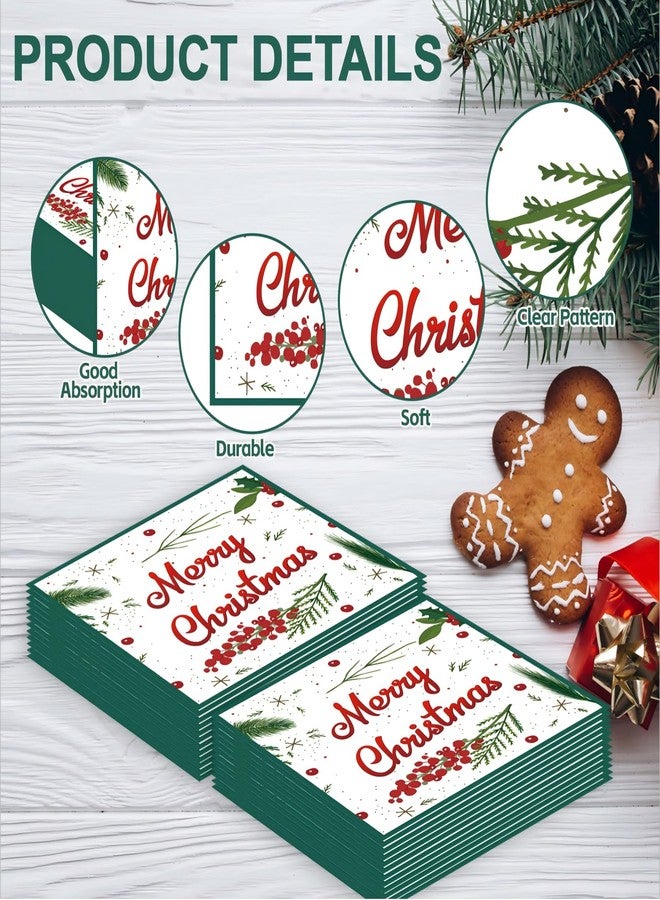 HiEnjoin 50 Pack Christmas Paper Napkins - Disposable Christmas Cocktail Napkins Holly Beverage Napkins for Holiday Party Decorations - Image 4